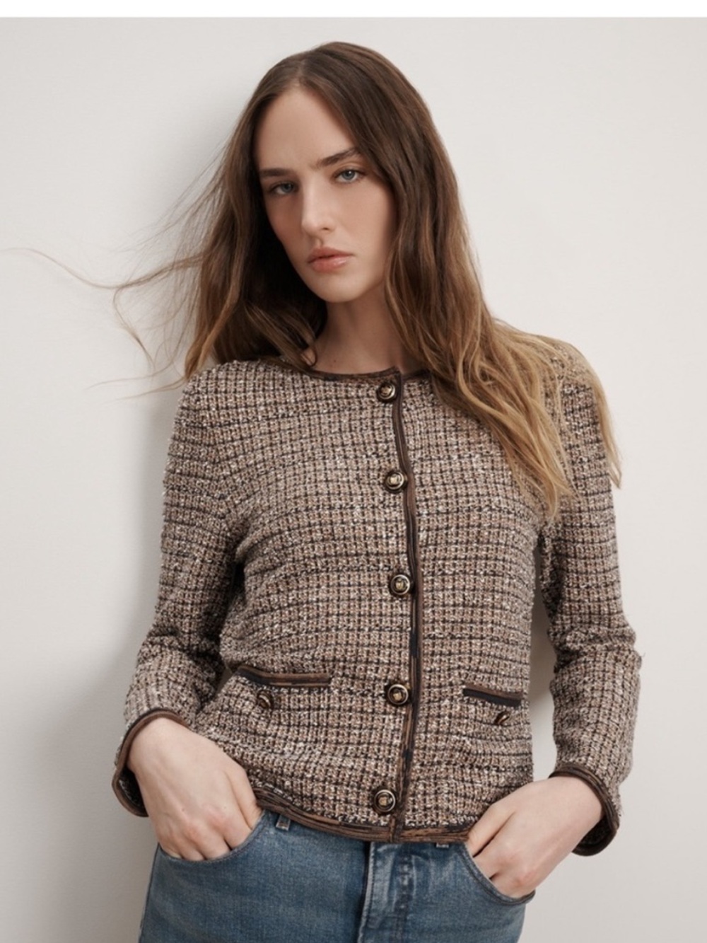 Veronica Beard Brown Tweed Button-Up Jacket